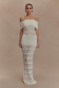 Solstice Off Shoulder Crochet Knit Maxi Dress - Ivory