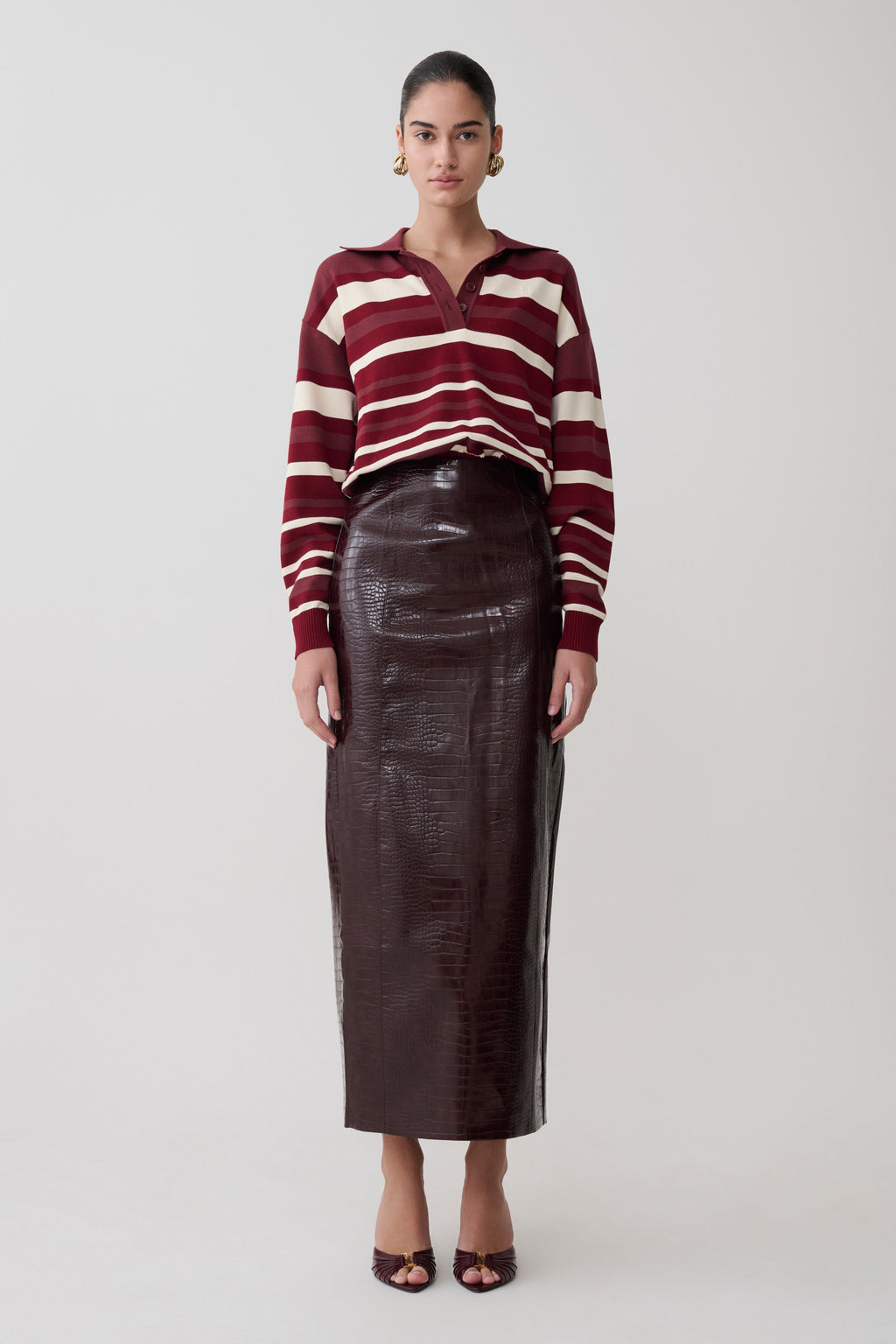 Philly Stripe Long Sleeve Knit Jumper - Burgundy/Cream