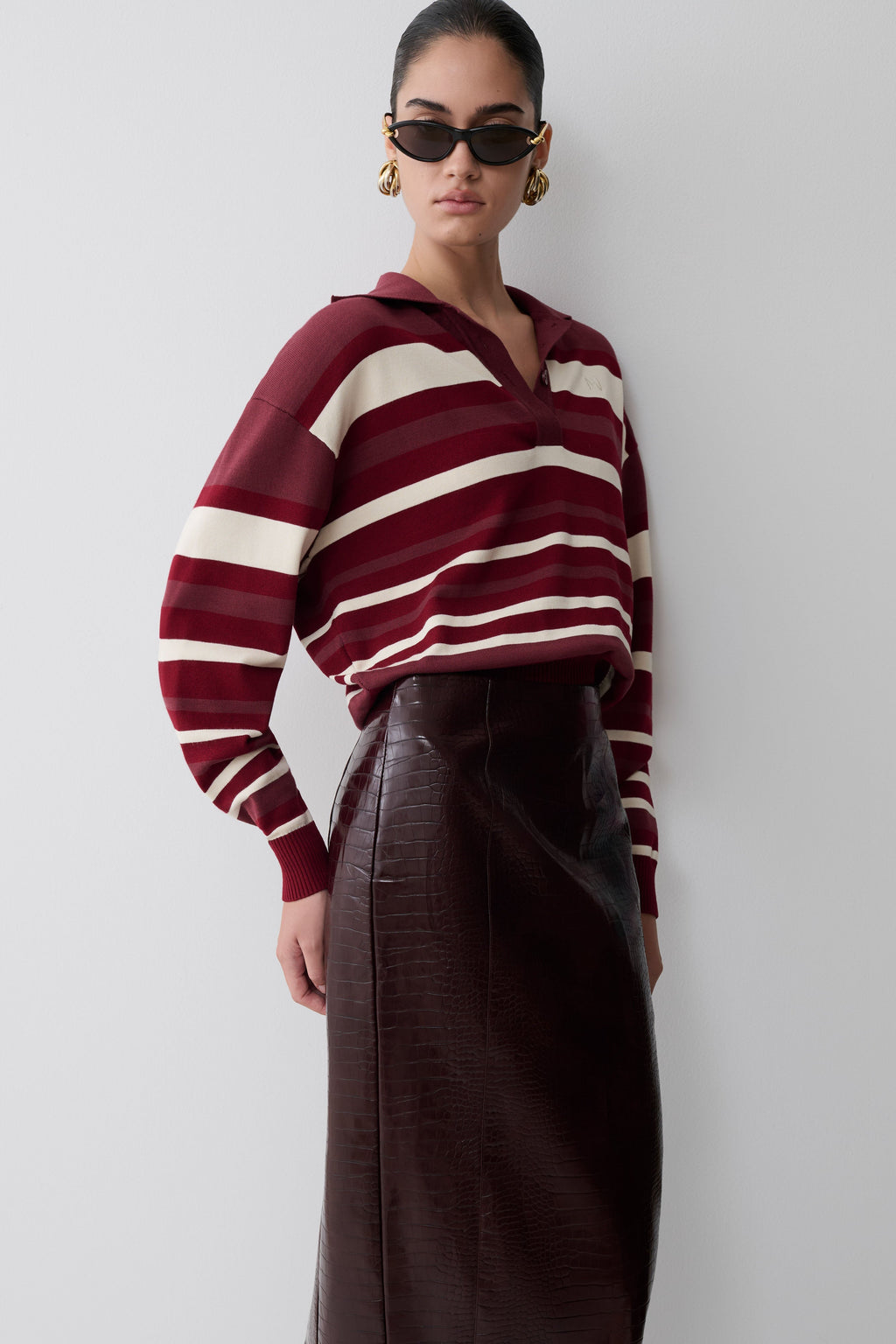 Philly Stripe Long Sleeve Knit Jumper - Burgundy/Cream