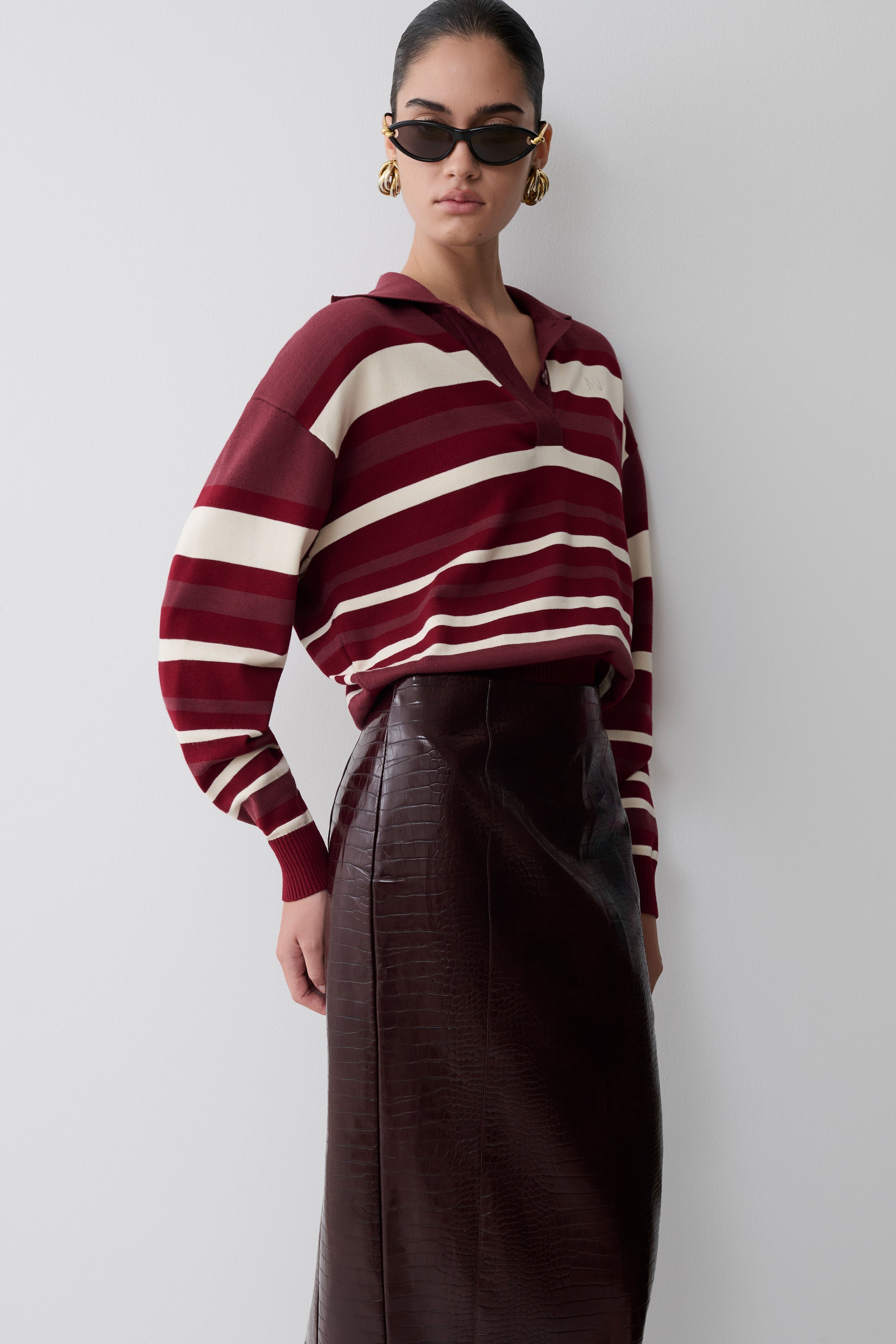 Philly Stripe Long Sleeve Knit Jumper - Burgundy/Cream