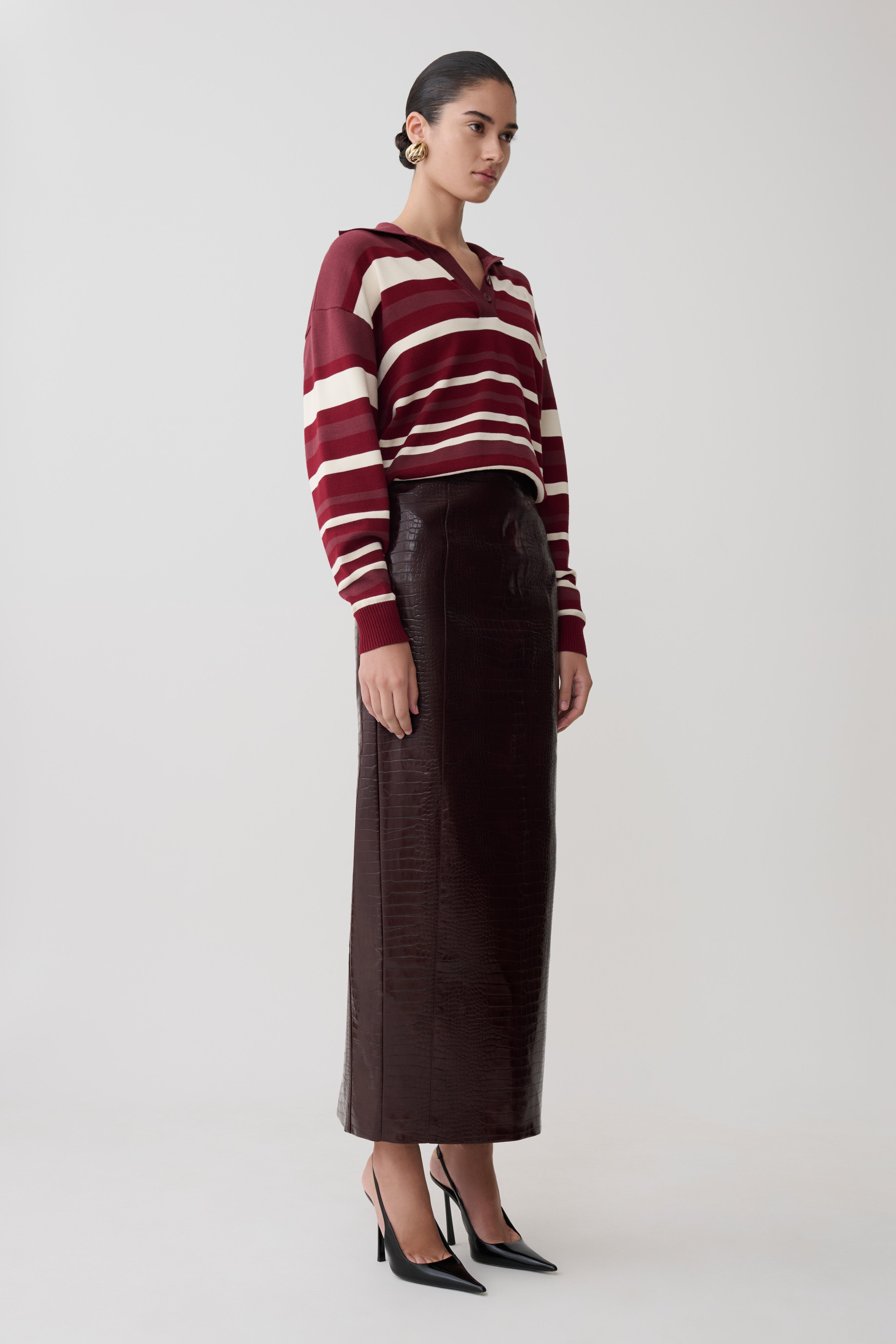 Philly Stripe Long Sleeve Knit Jumper - Burgundy/Cream