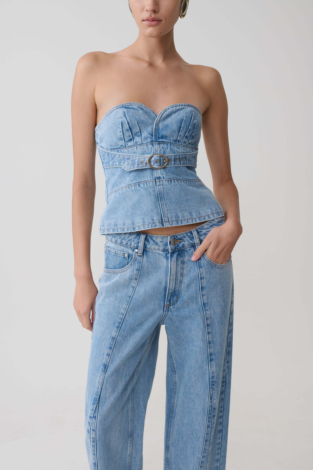 Tommy Strapless Denim Top With Buckle - Classic Blue
