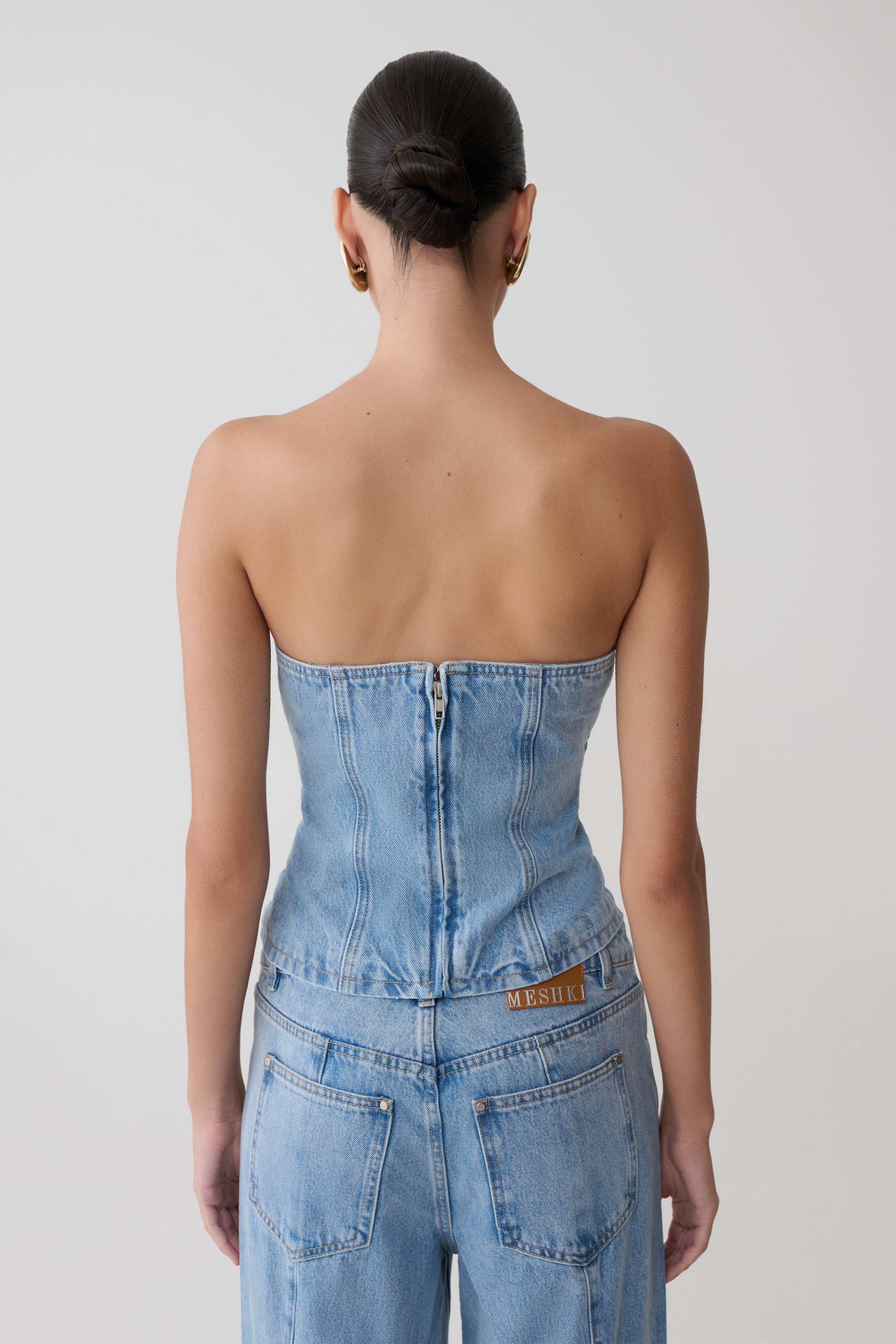 Tommy Strapless Denim Top With Buckle - Classic Blue