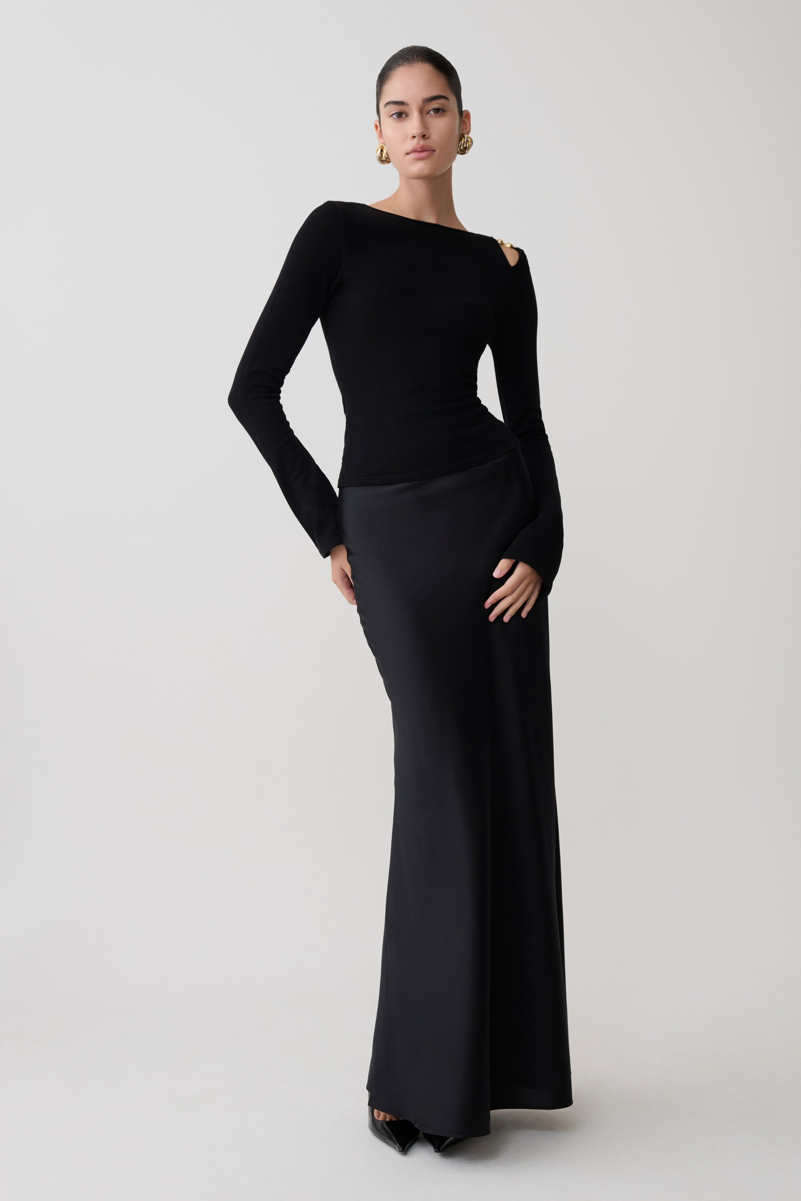 Ricky Knit Long Sleeve Longline Top - Black