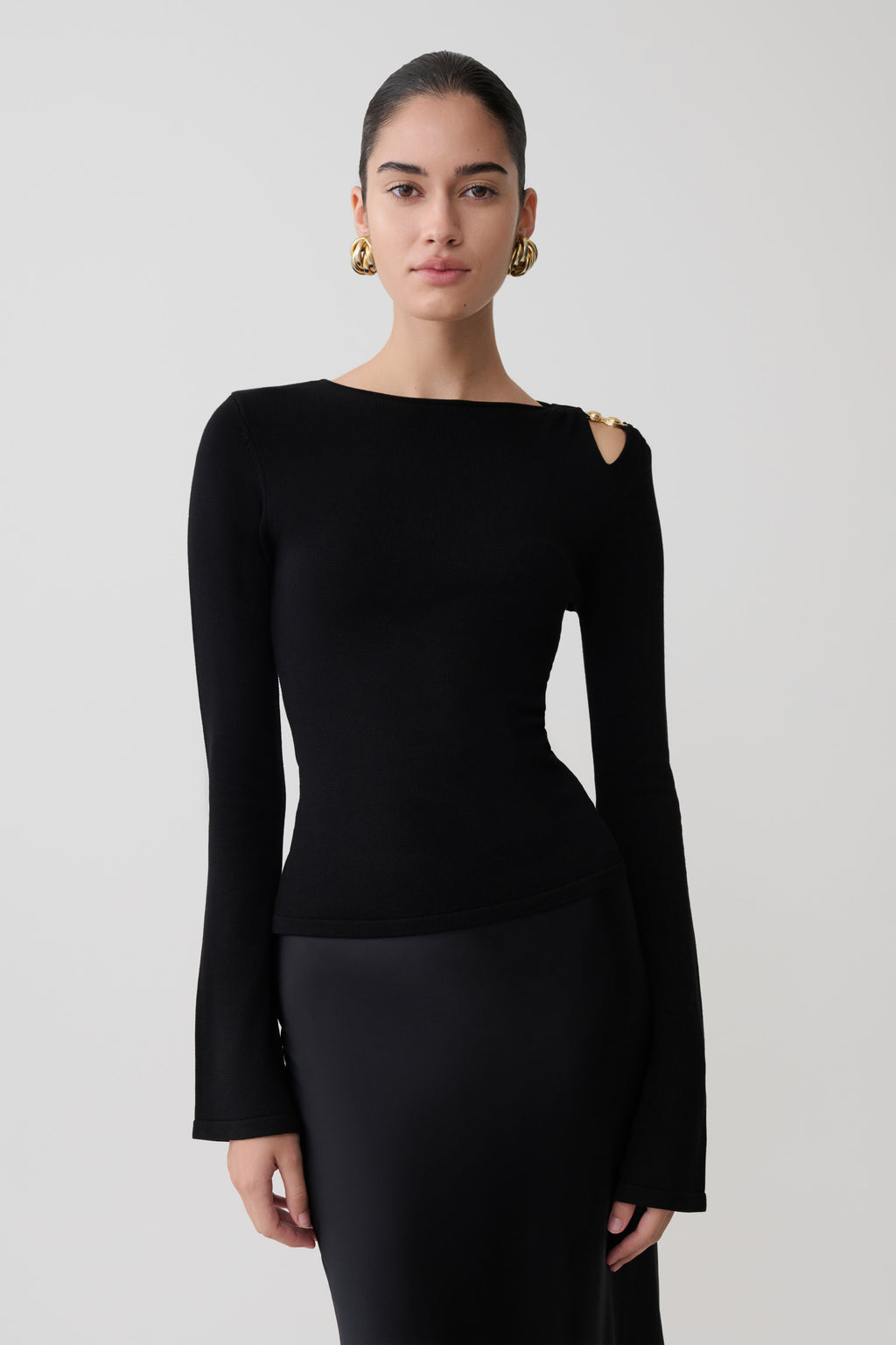 Ricky Knit Long Sleeve Longline Top - Black