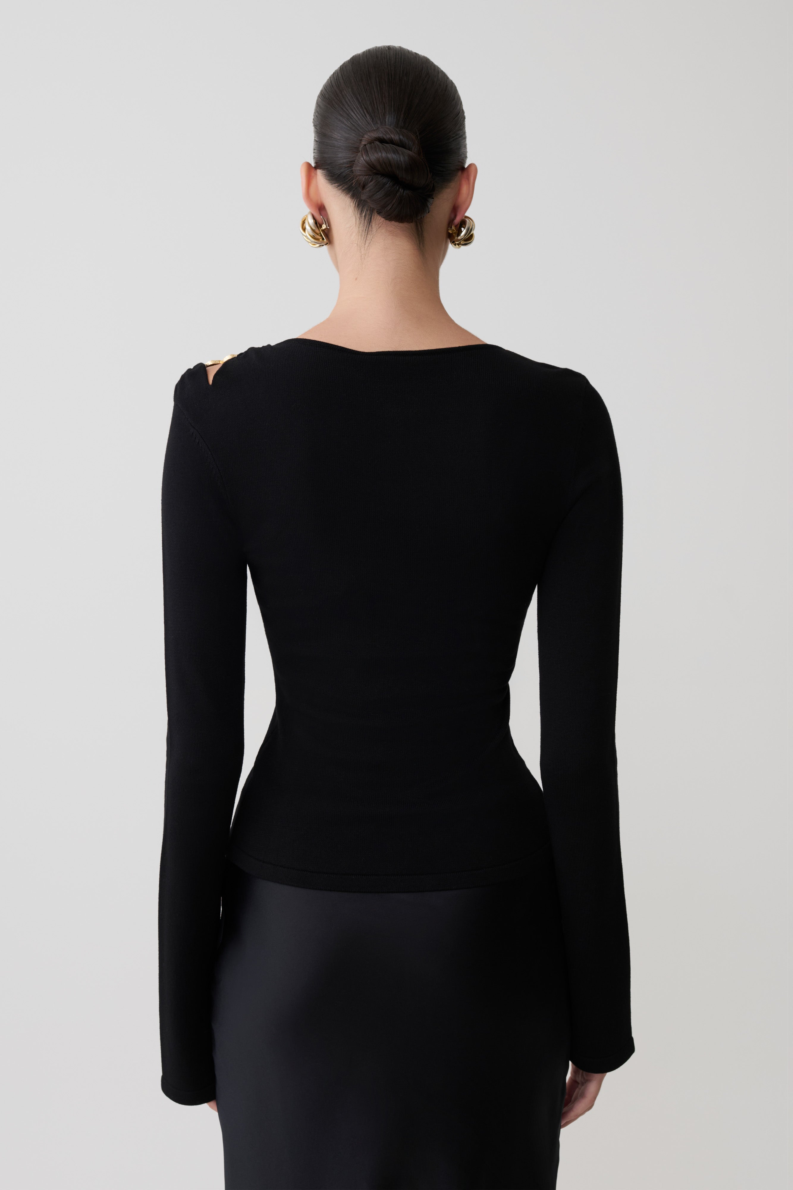 Ricky Knit Long Sleeve Longline Top - Black
