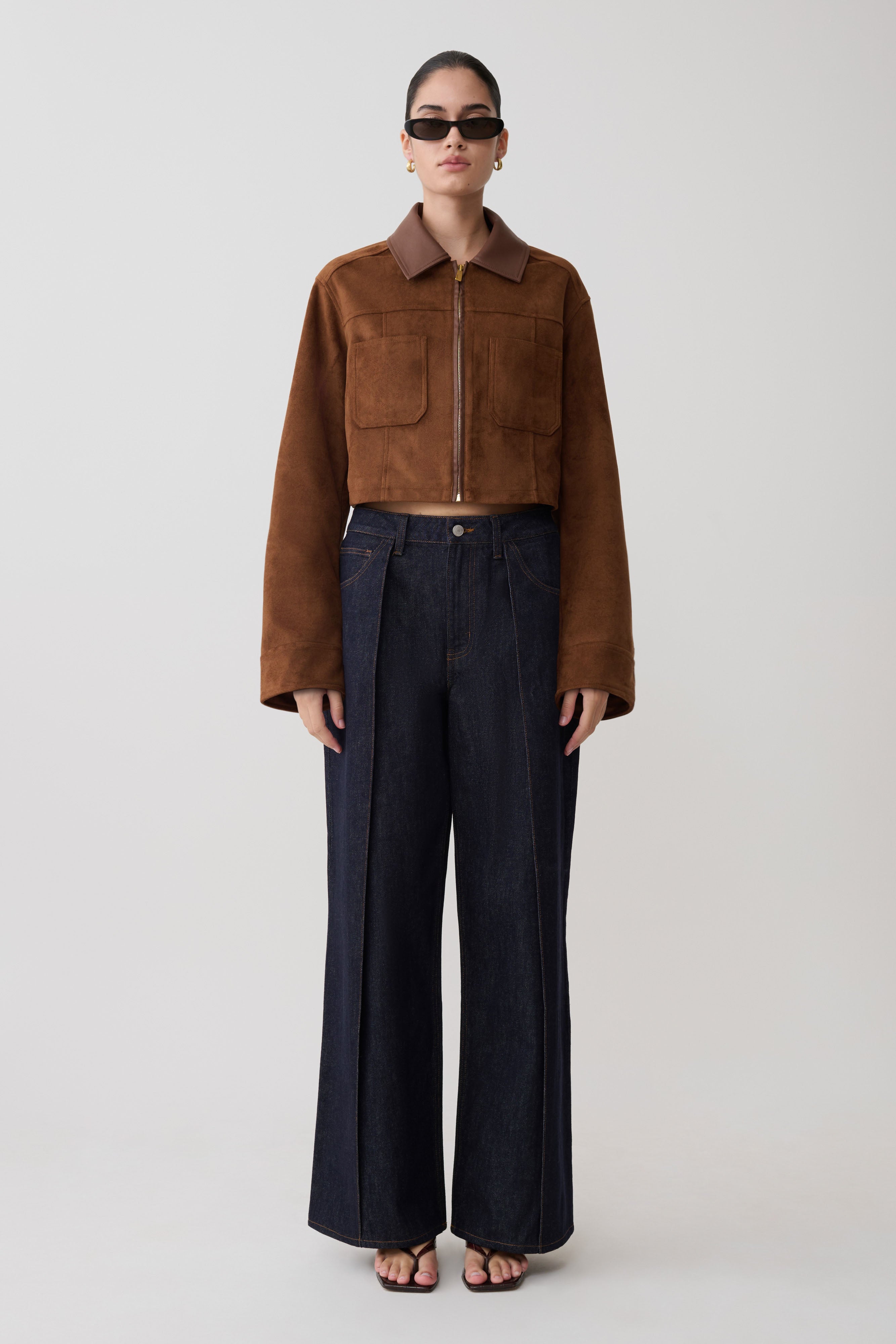 Remy Faux Suede & Leather Collared Jacket - Tan