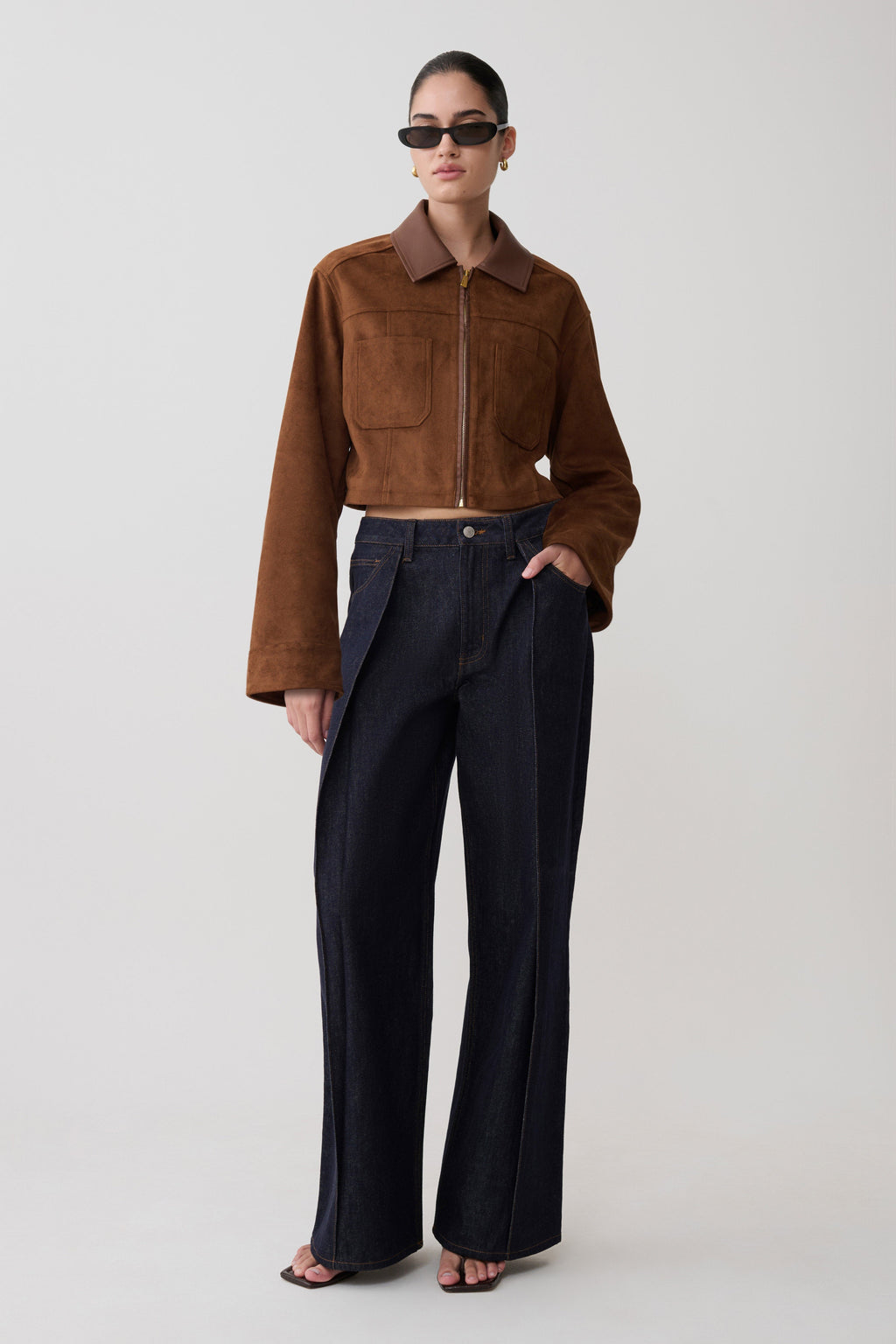Remy Faux Suede & Leather Collared Jacket - Tan