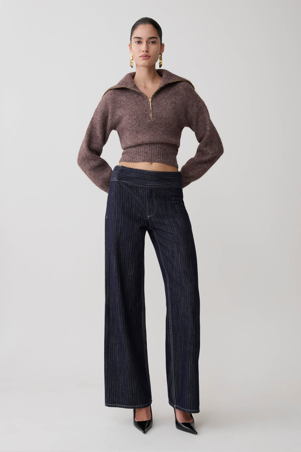 Skylaine Zip Knit Jumper - Brown Marle