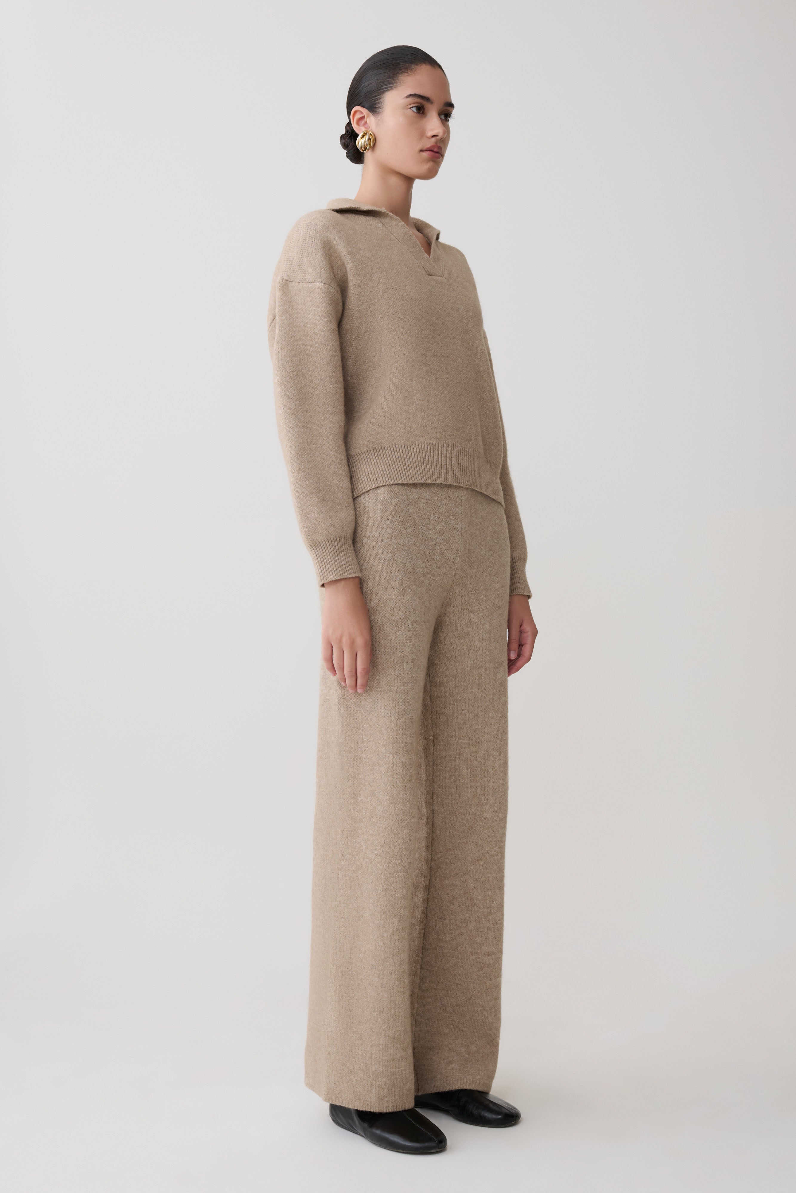Evan Knit Wide Leg Pants - Beige Marle