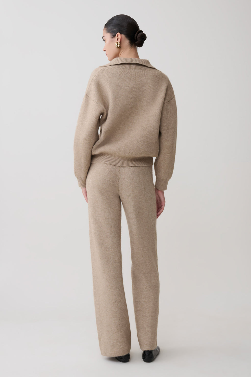 Evan Knit Wide Leg Pants - Beige Marle