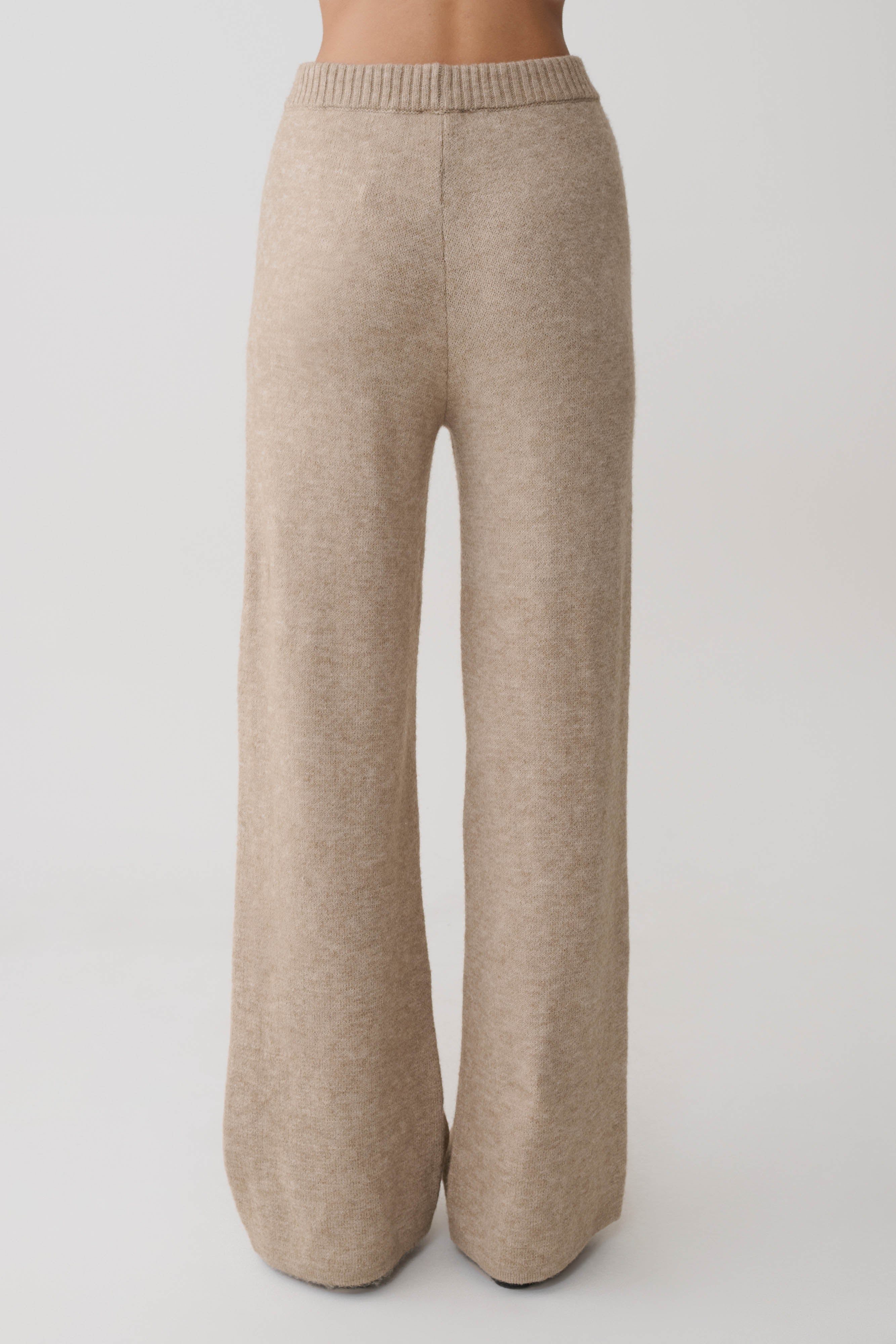 Evan Knit Wide Leg Pants - Beige Marle