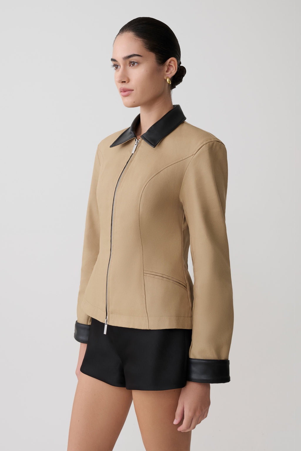 Solange Zip Up Collared Jacket - Natural