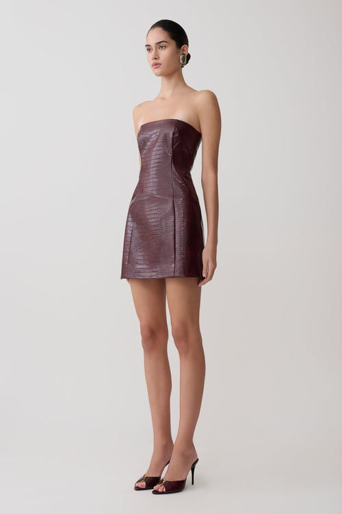 Anouk Faux Leather Strapless Mini Dress - Merlot
