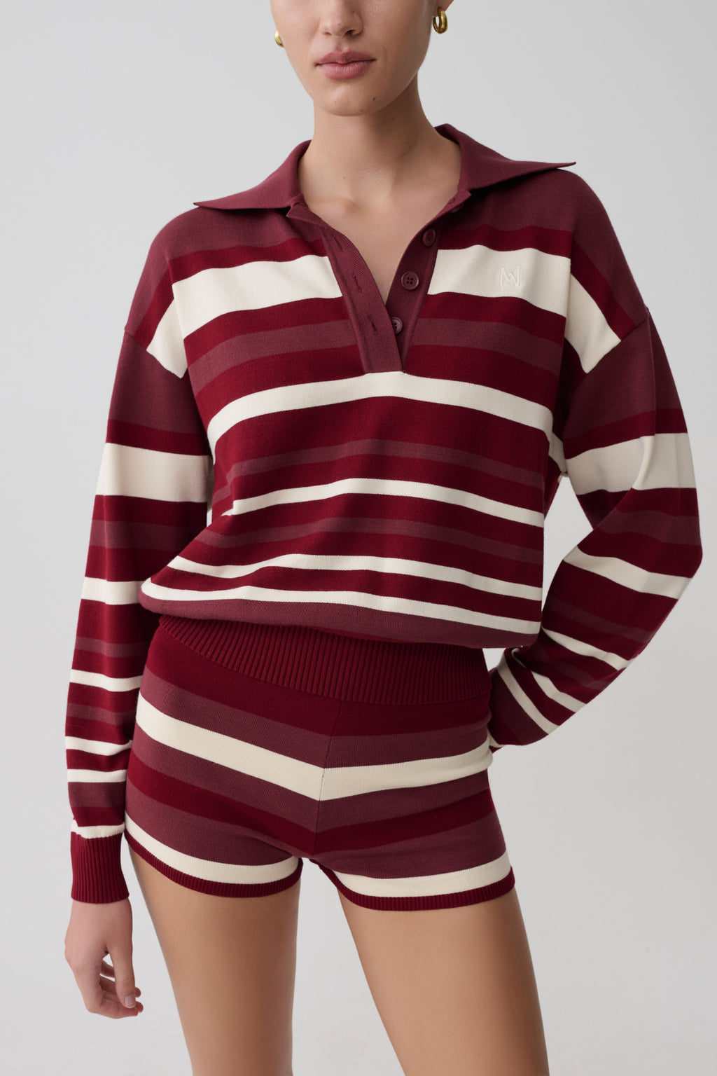 Philly Stripe Long Sleeve Knit Jumper - Burgundy/Cream