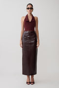 Thalia Croc Faux Leather Midi Skirt - Merlot