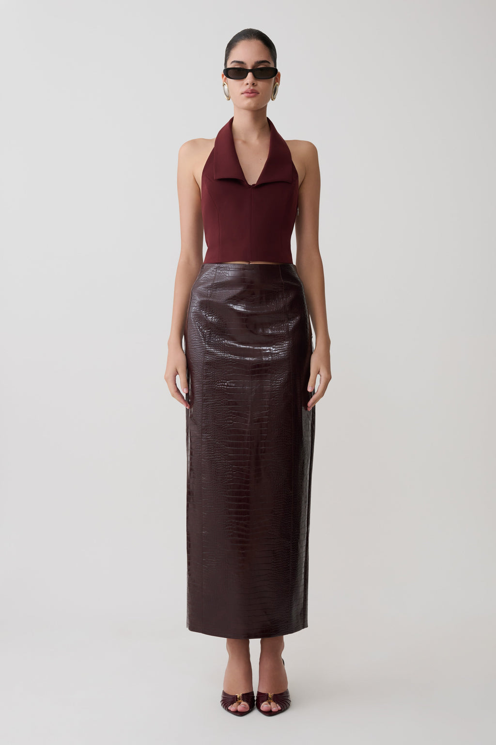 Calla Collared Sleeveless Halter Top - Merlot
