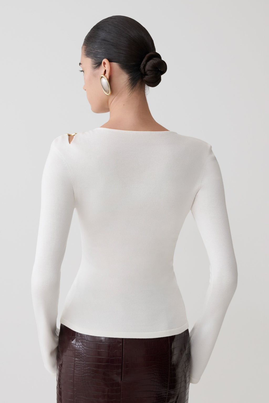 Ricky Knit Long Sleeve Longline Top - Ivory