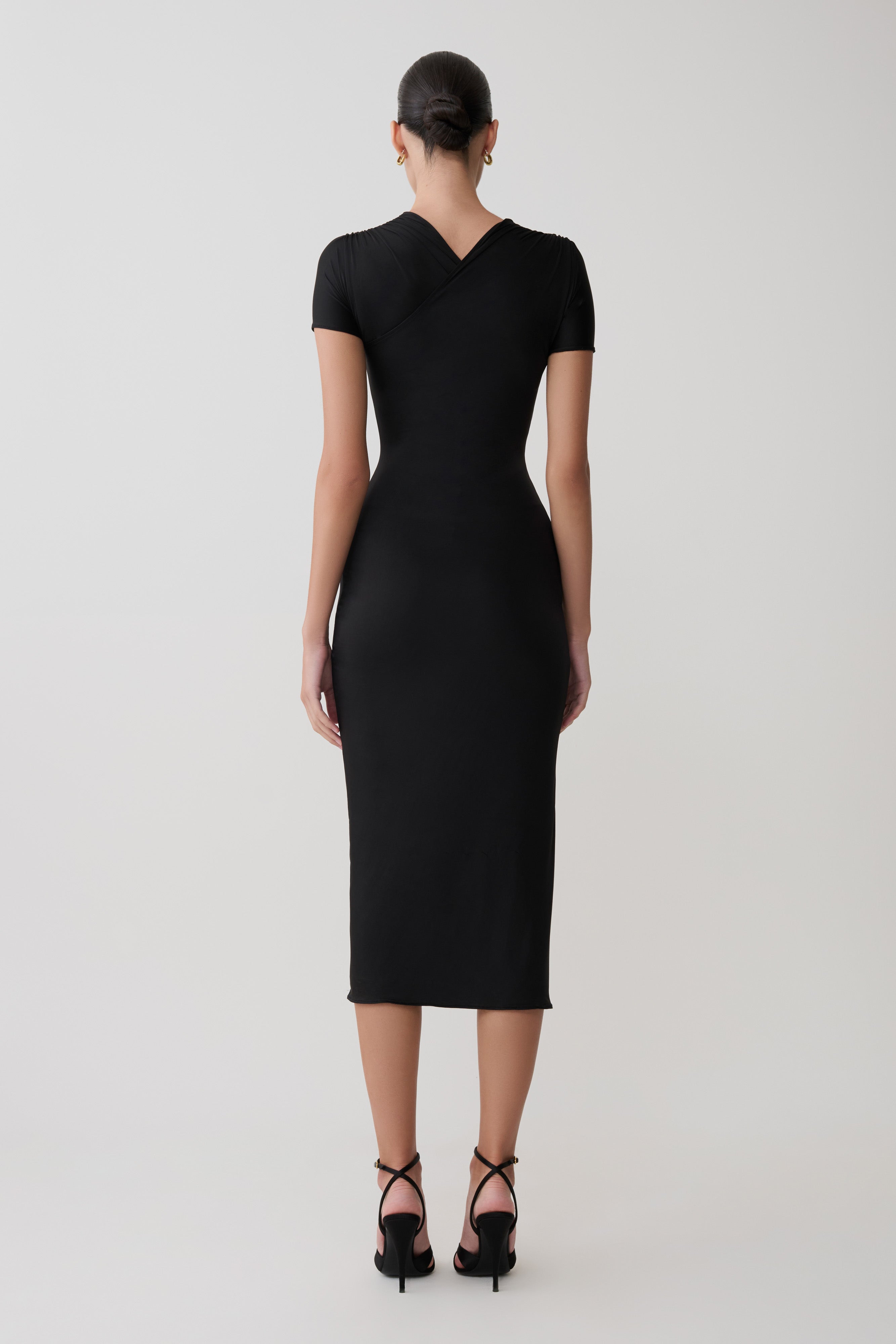 Junie Cross-Over Neck Slinky Maxi Dress - Black