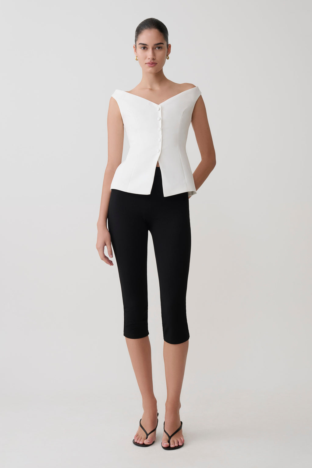 Billie Off Shoulder Sleeveless Button Top - White