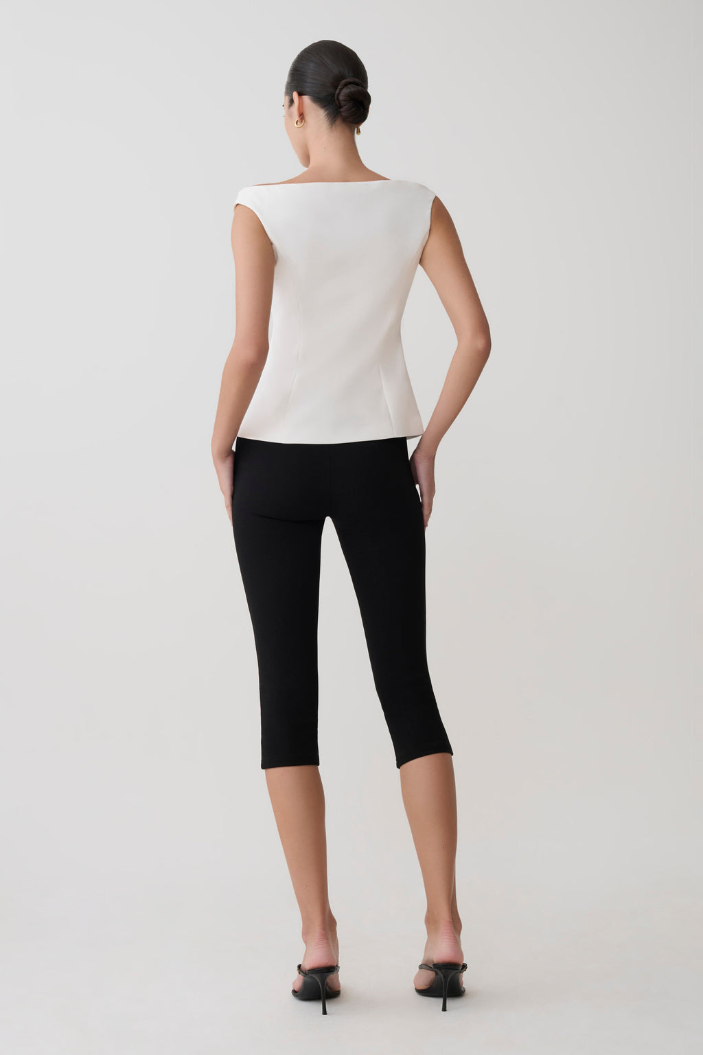 Billie Off Shoulder Sleeveless Button Top - White