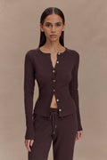 Reese Fitted Knit Cardigan - Dark Chocolate