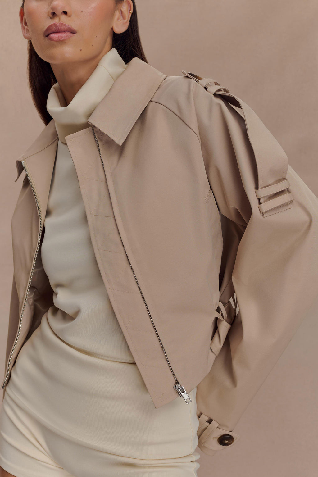 Frank Cropped Collared Jacket - Camel