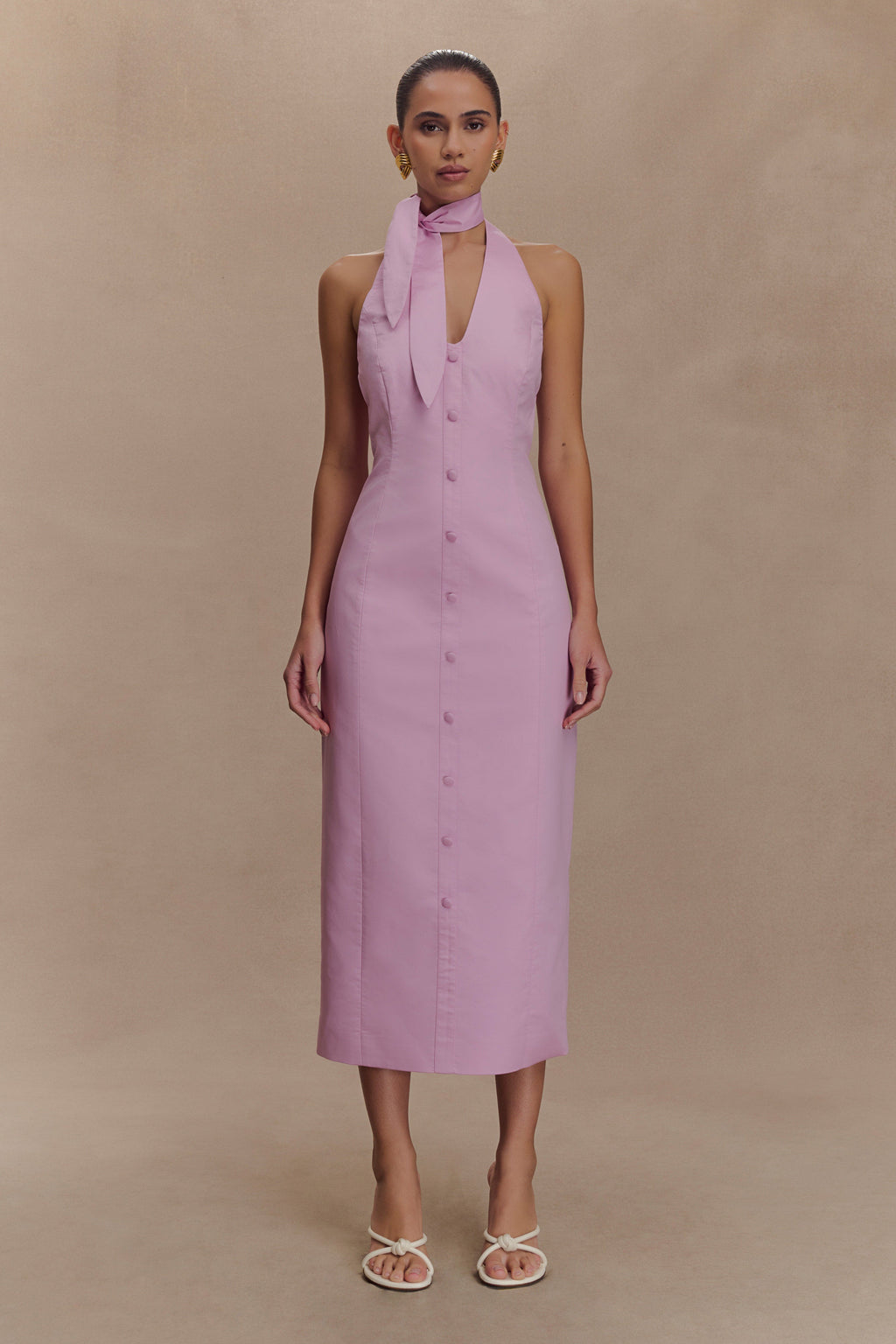 Simona Halter Neck Midi Dress - Blush Pink