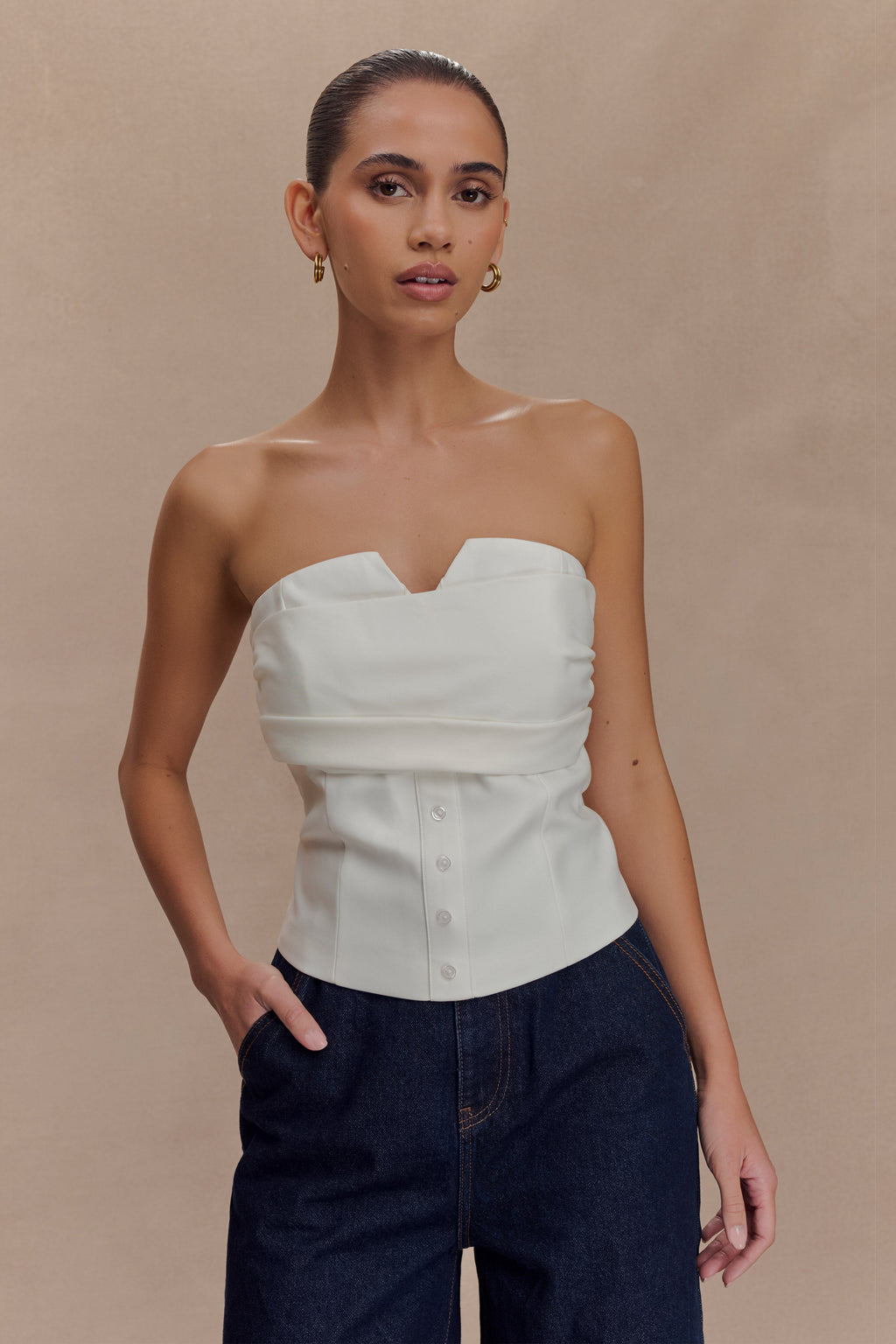 Zillah Strapless Cotton Top - White