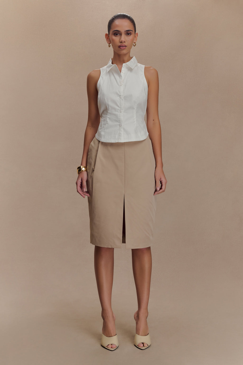Selene Sleeveless Halter Shirt - White