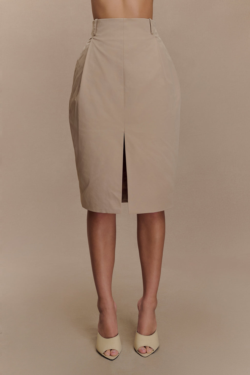 Vera Twill Split Front Midi Skirt - Camel
