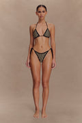 Corrie Crochet Tie Up Bikini Bottom - Black And Neutral Stripe