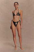 Huntleigh Crochet Bikini Bottom - Black & Gold Sunshine Print