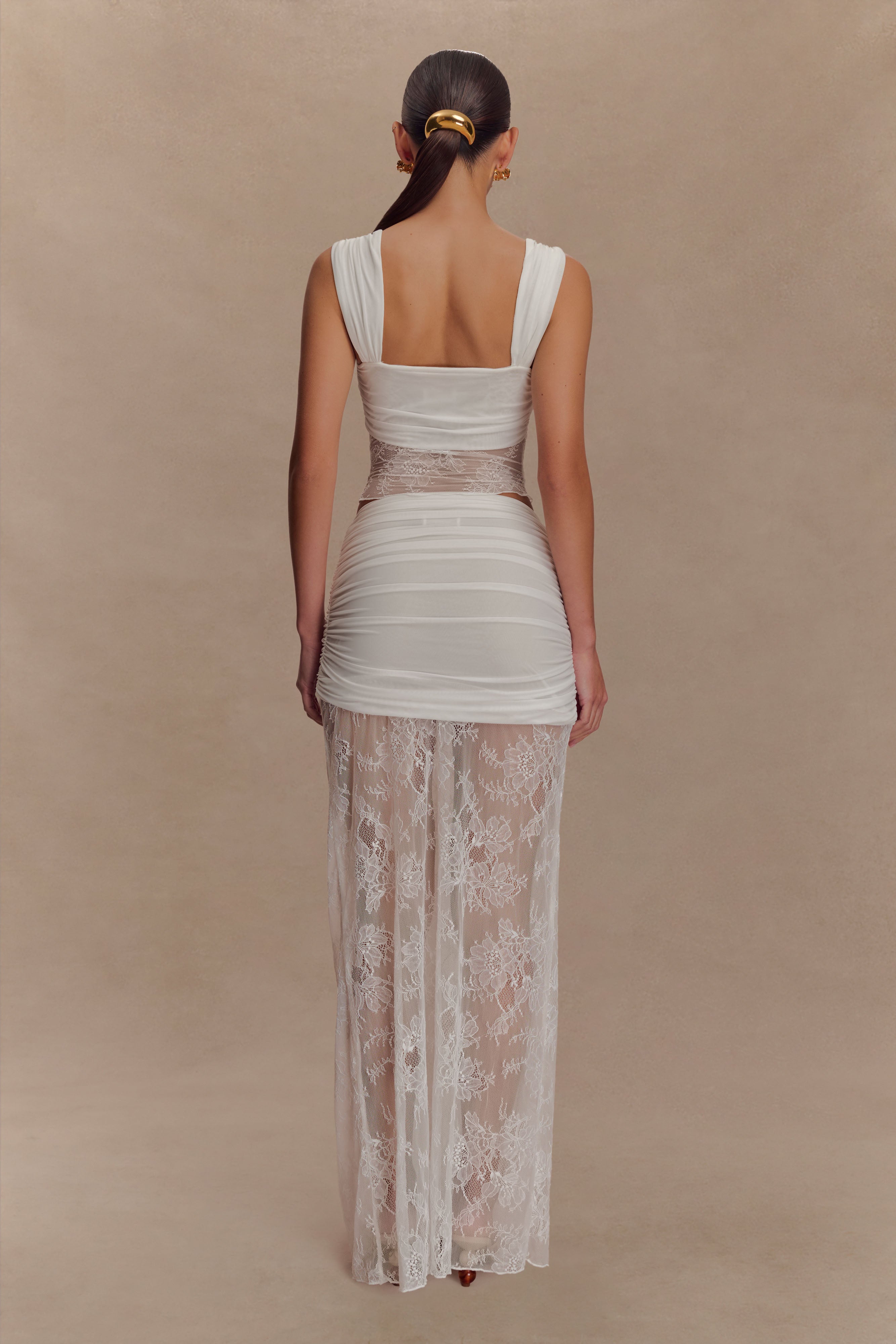 Guinevere Lace And Mesh Maxi Skirt - Ivory