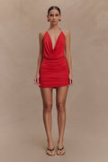 Astraeus Beaded Cowl Mini Dress - Desert Red