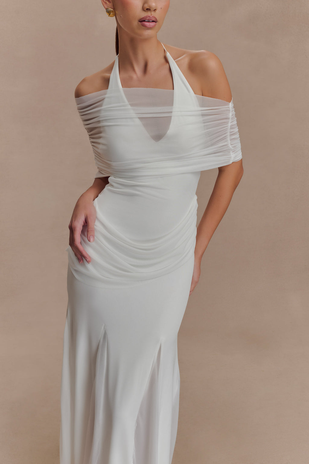 Gabrielle Slinky And Mesh Maxi Dress - White