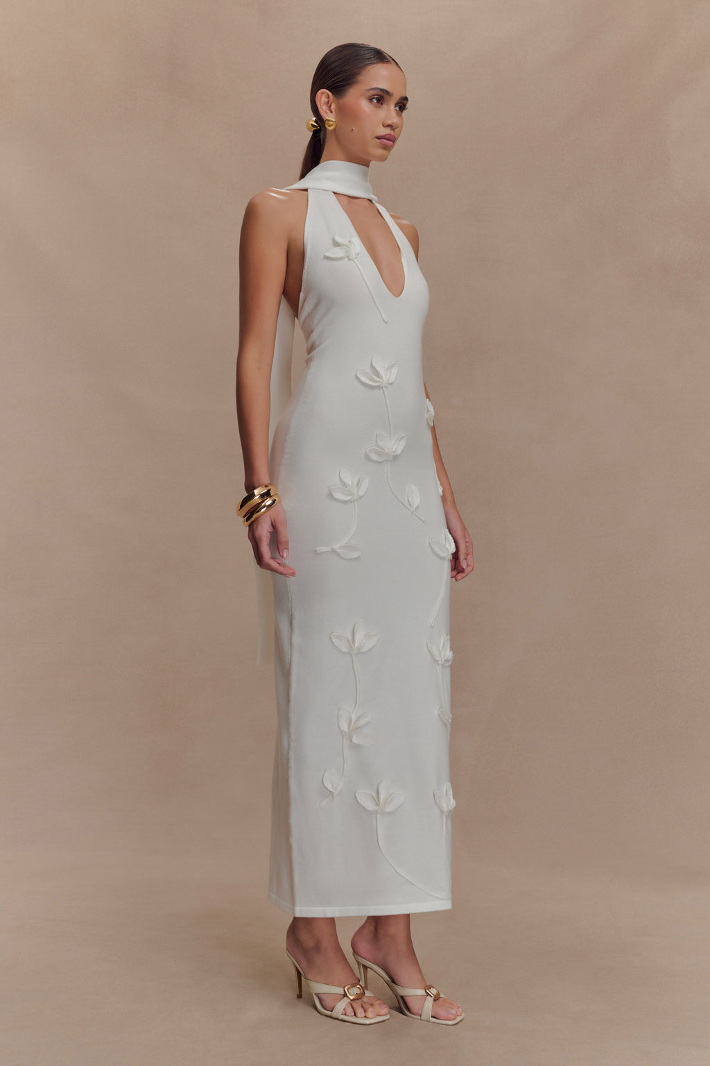 Wynn Floral Knit Midi Dress - White