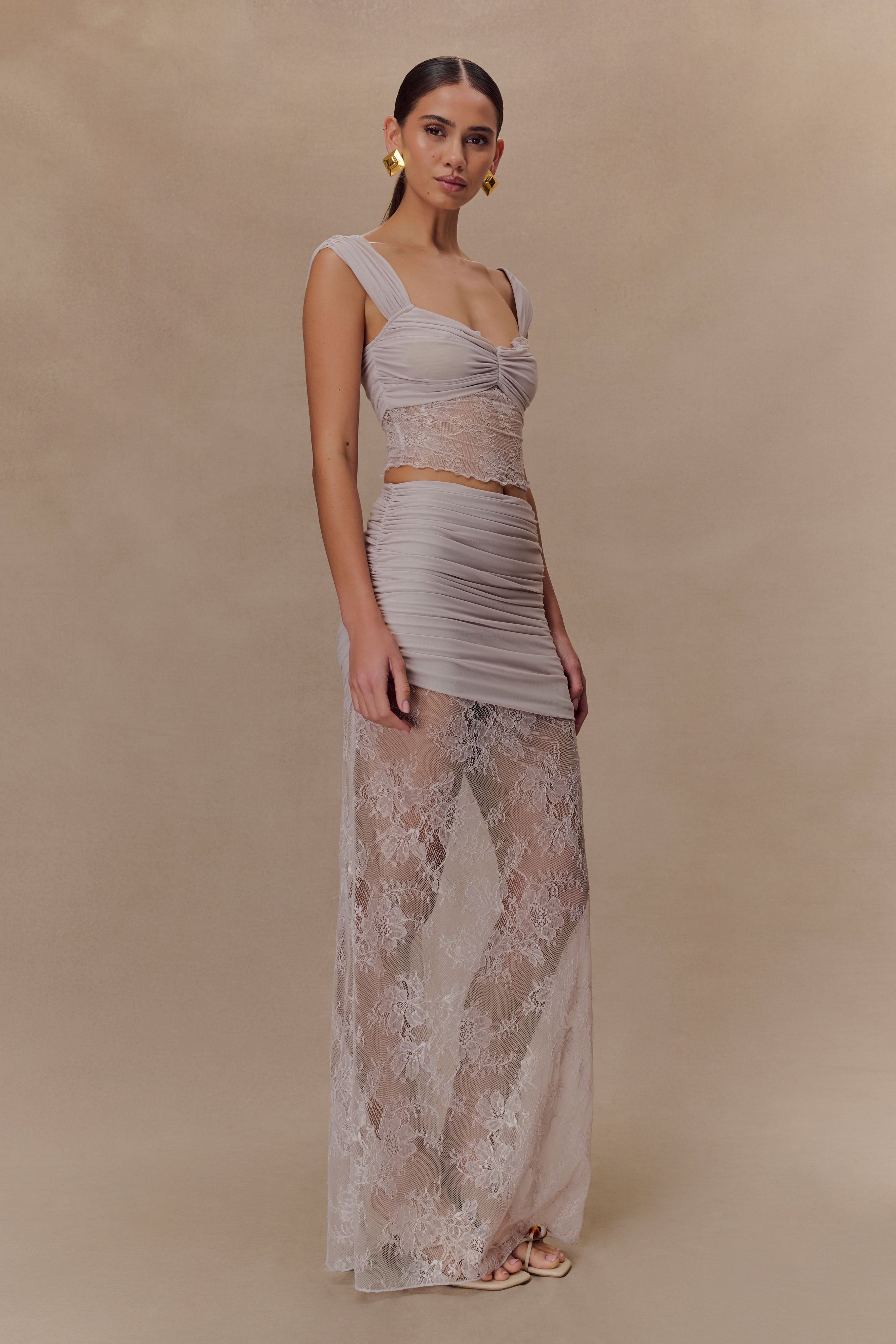 Guinevere Lace And Mesh Top - Lilac