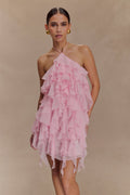 Marigold Ruffle Halter Mini Dress - Powder Pink