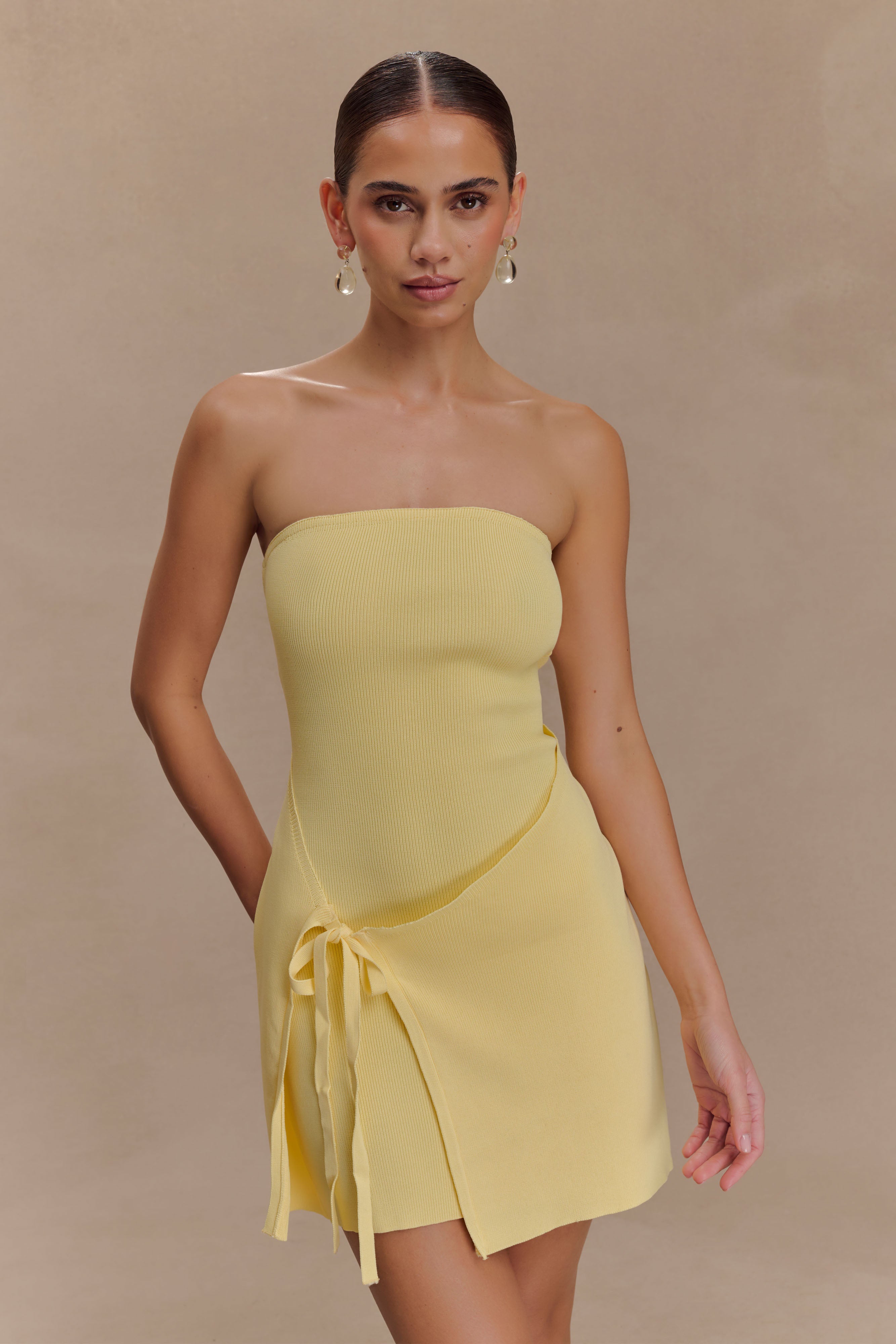 Rian Strapless Knit Mini Dress - Lemon