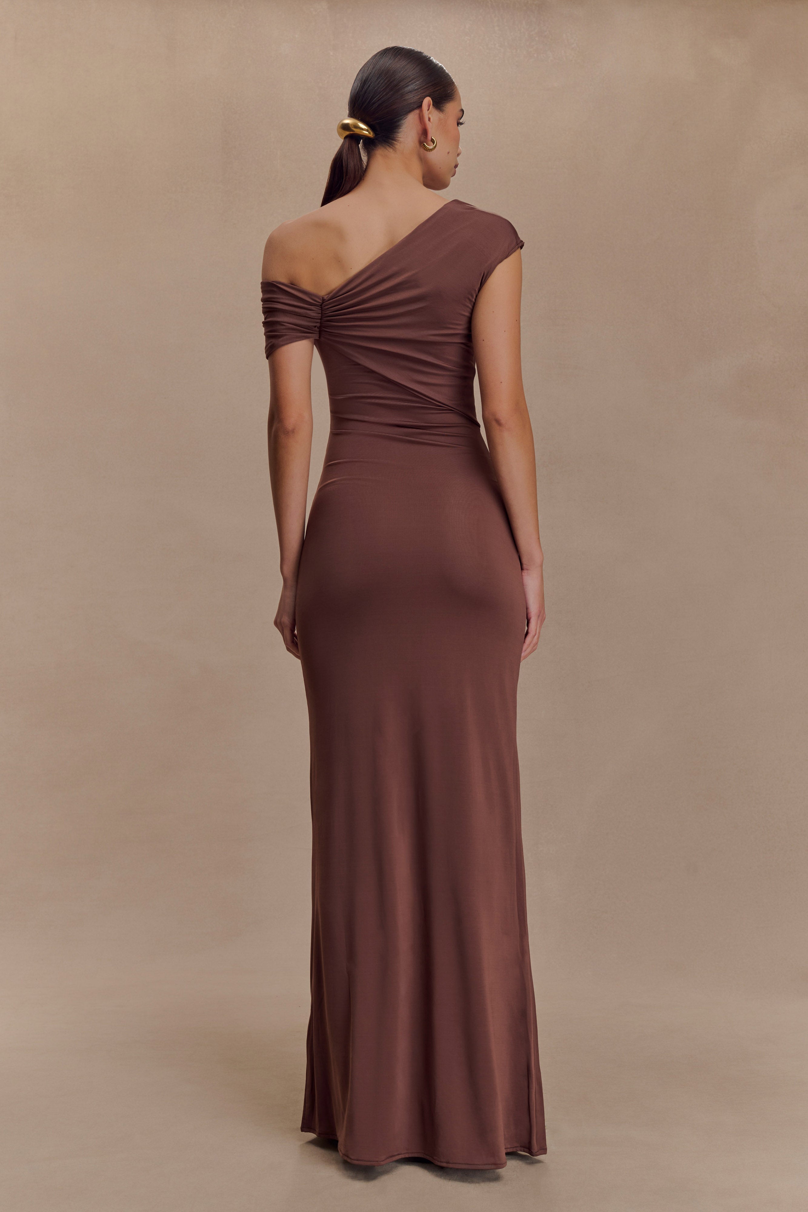 Ashford Asymmetrical Slinky Maxi Dress - Chocolate