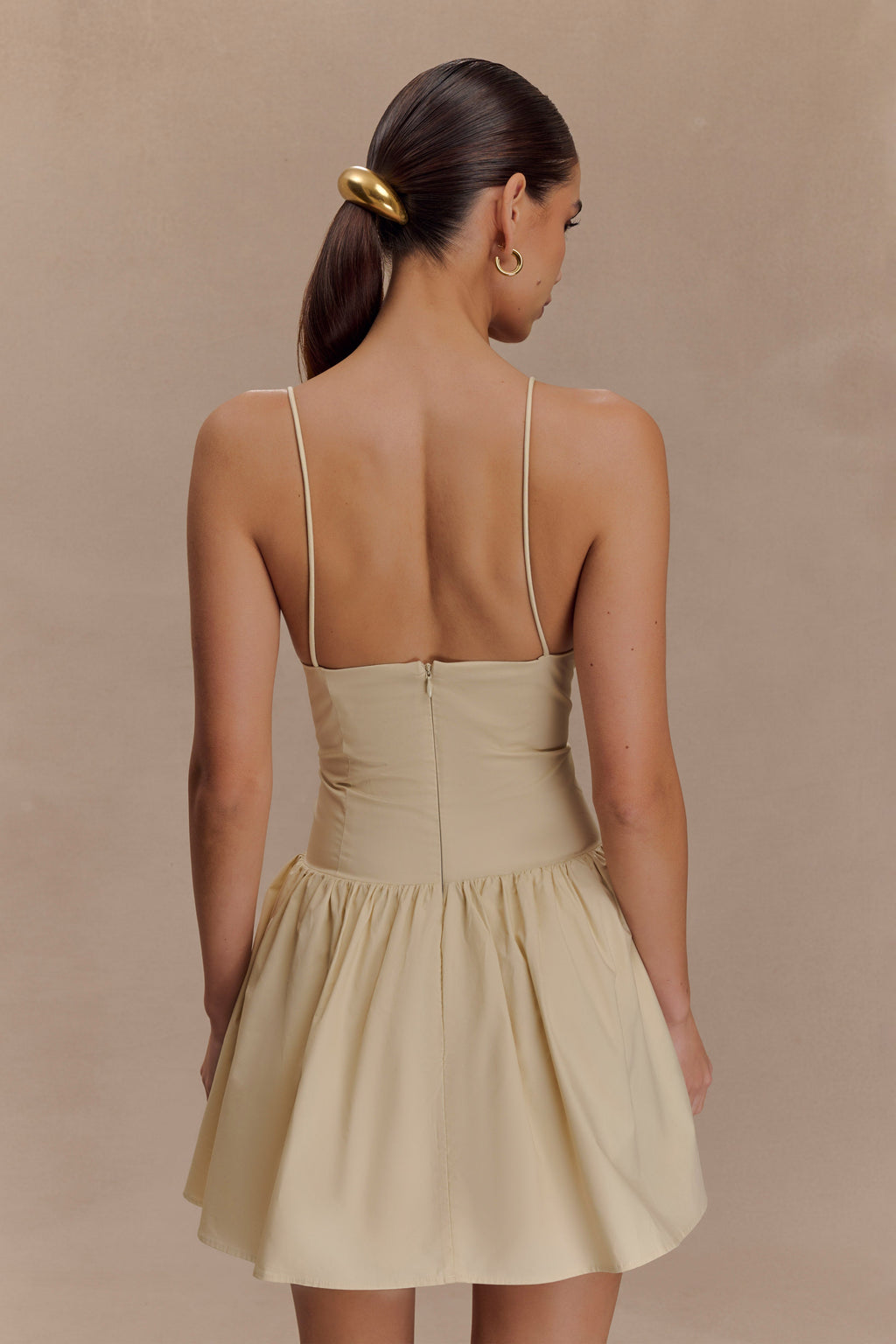 Janis Cotton Frill Mini Dress - Nude