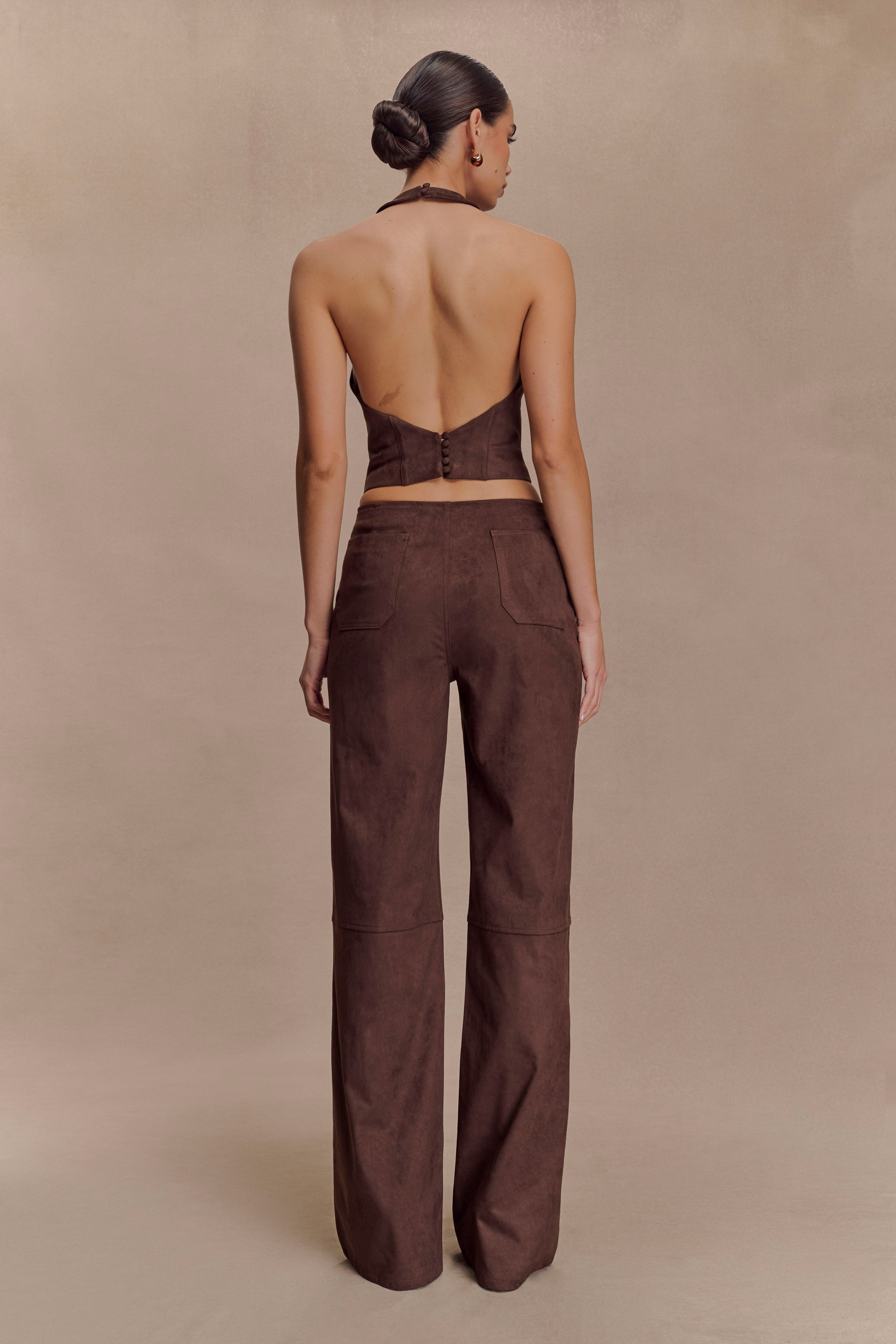 Logan Faux Suede Halter Top - Dark Chocolate