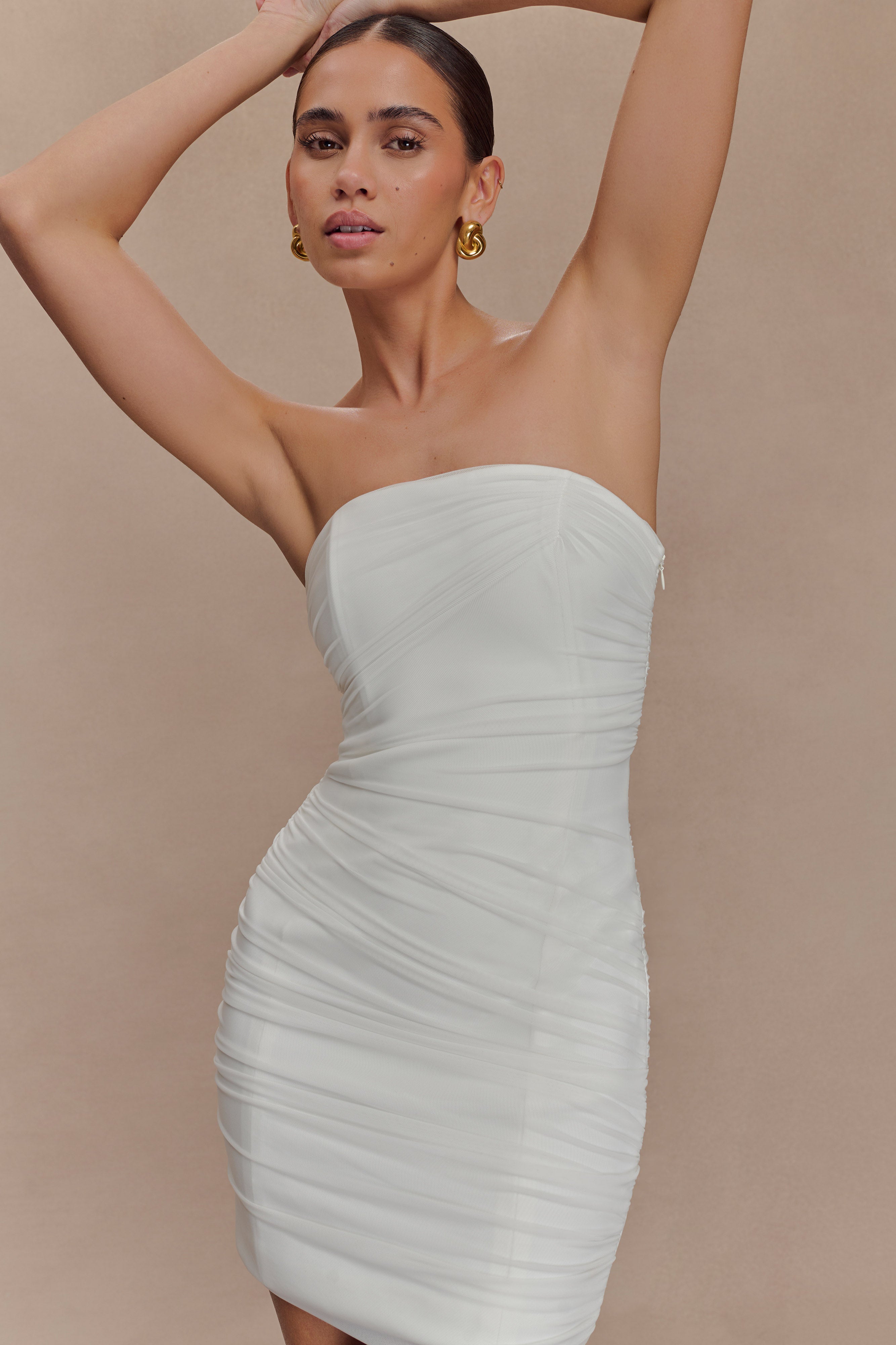 Jianna Strapless Mesh Mini Dress - White