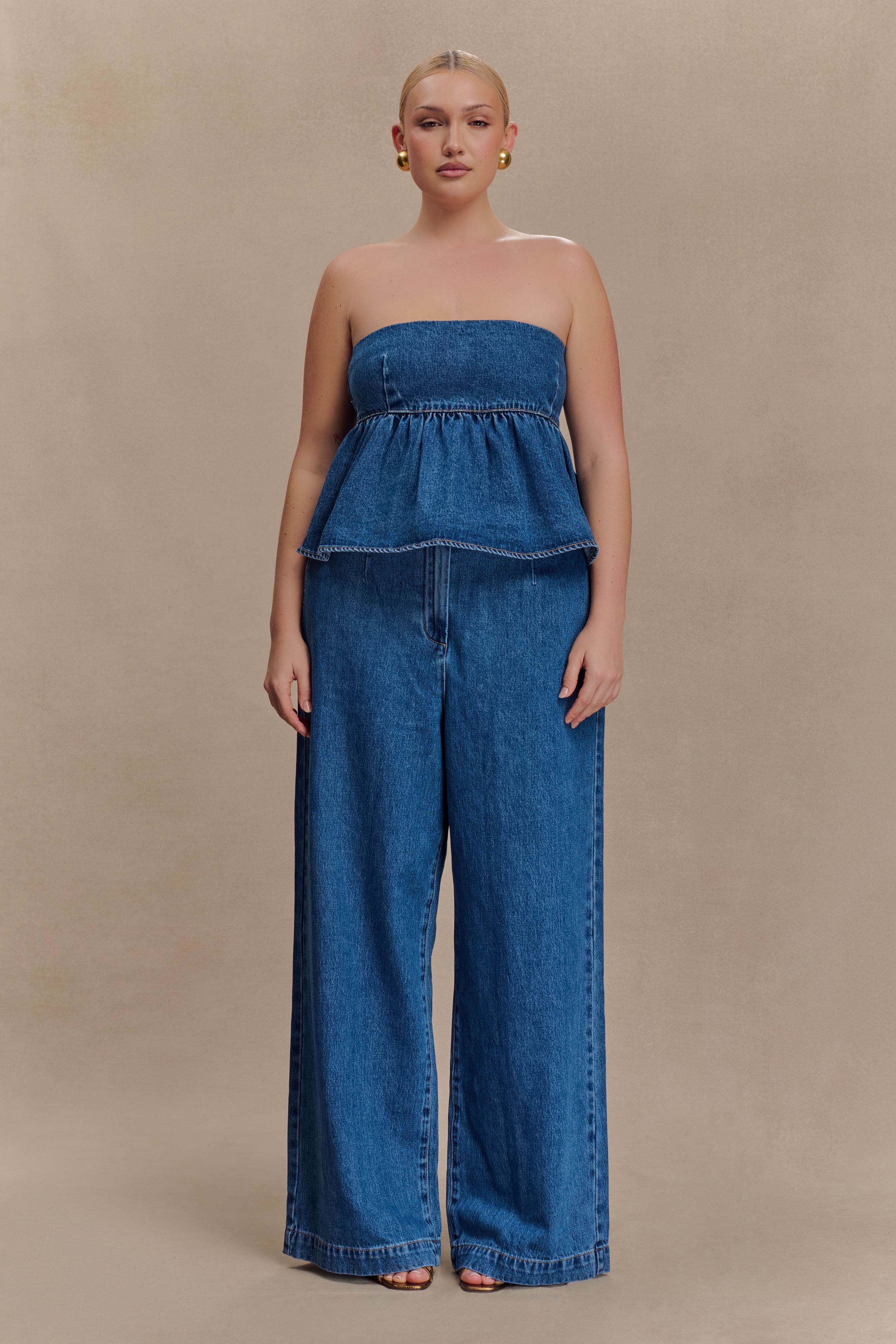 Pauline Strapless Denim Top - 90'S Blue