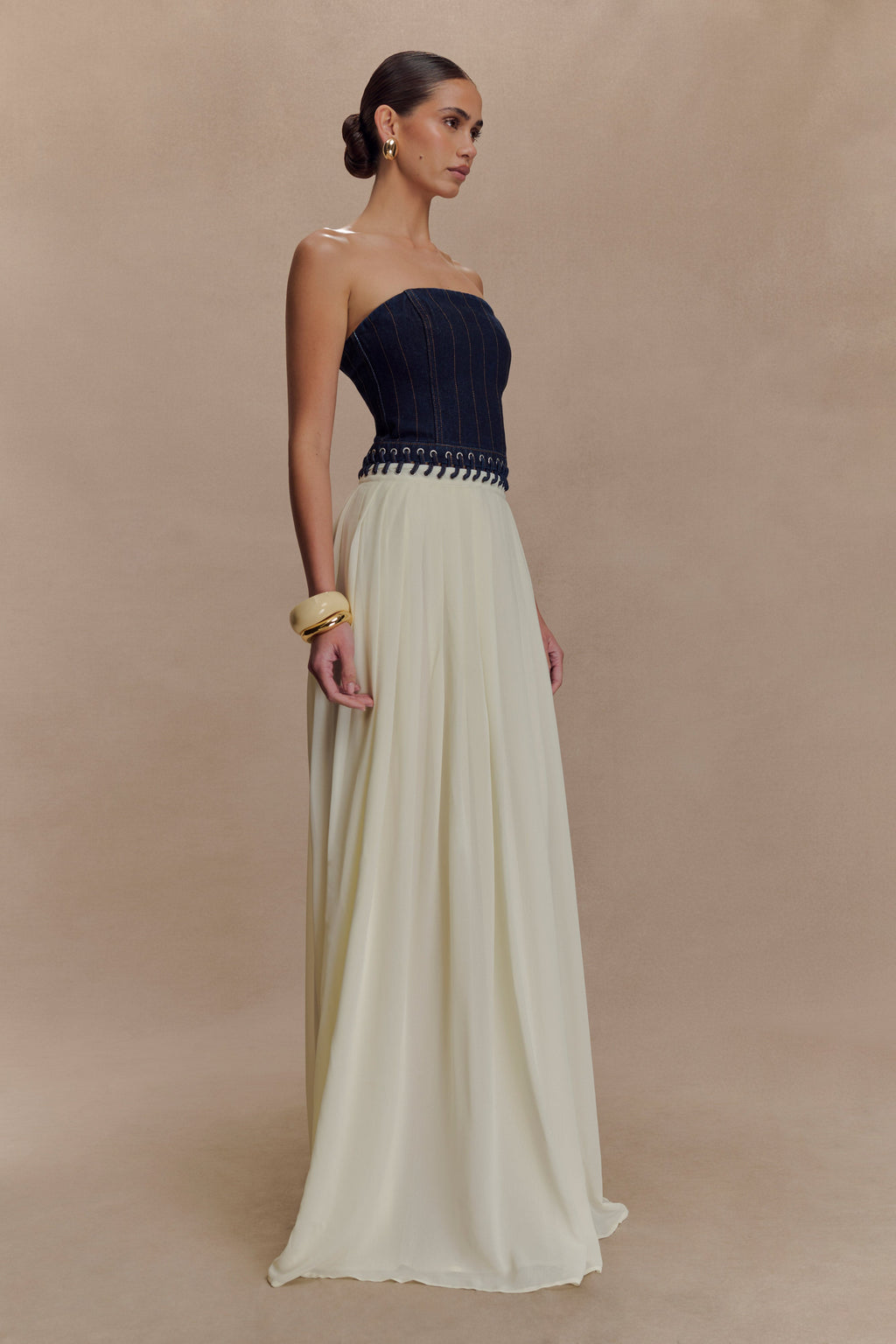 Suella Chiffon Denim Maxi Dress - Indigo Blue