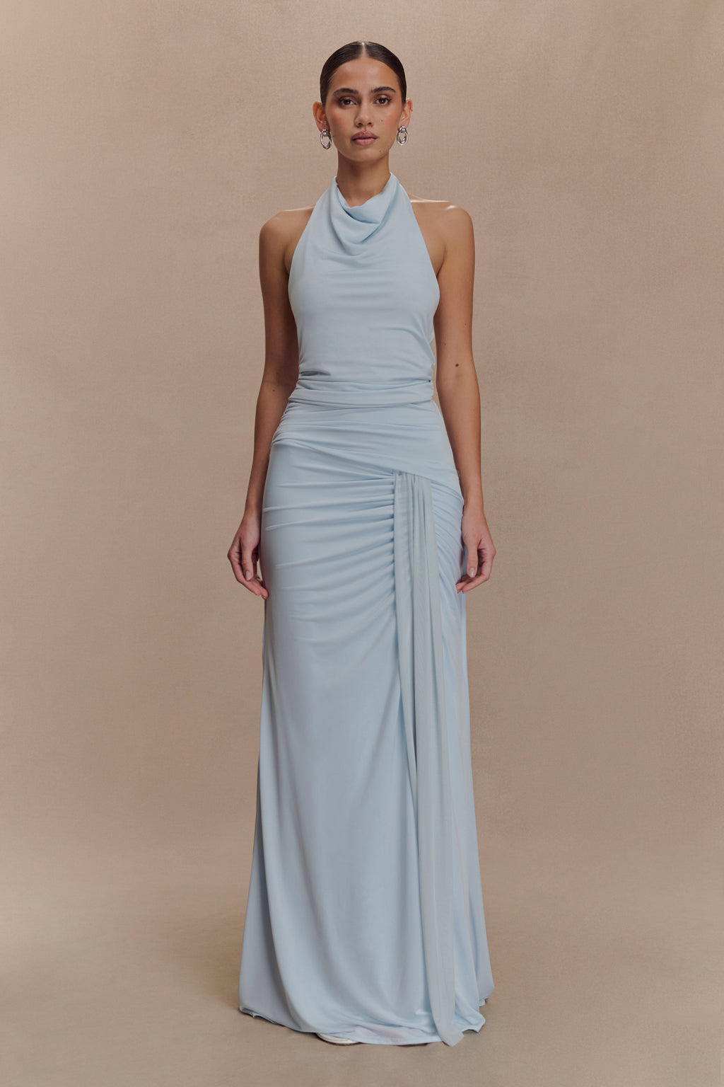 Calandra Slinky Halter Top With Hardware - Pale Blue