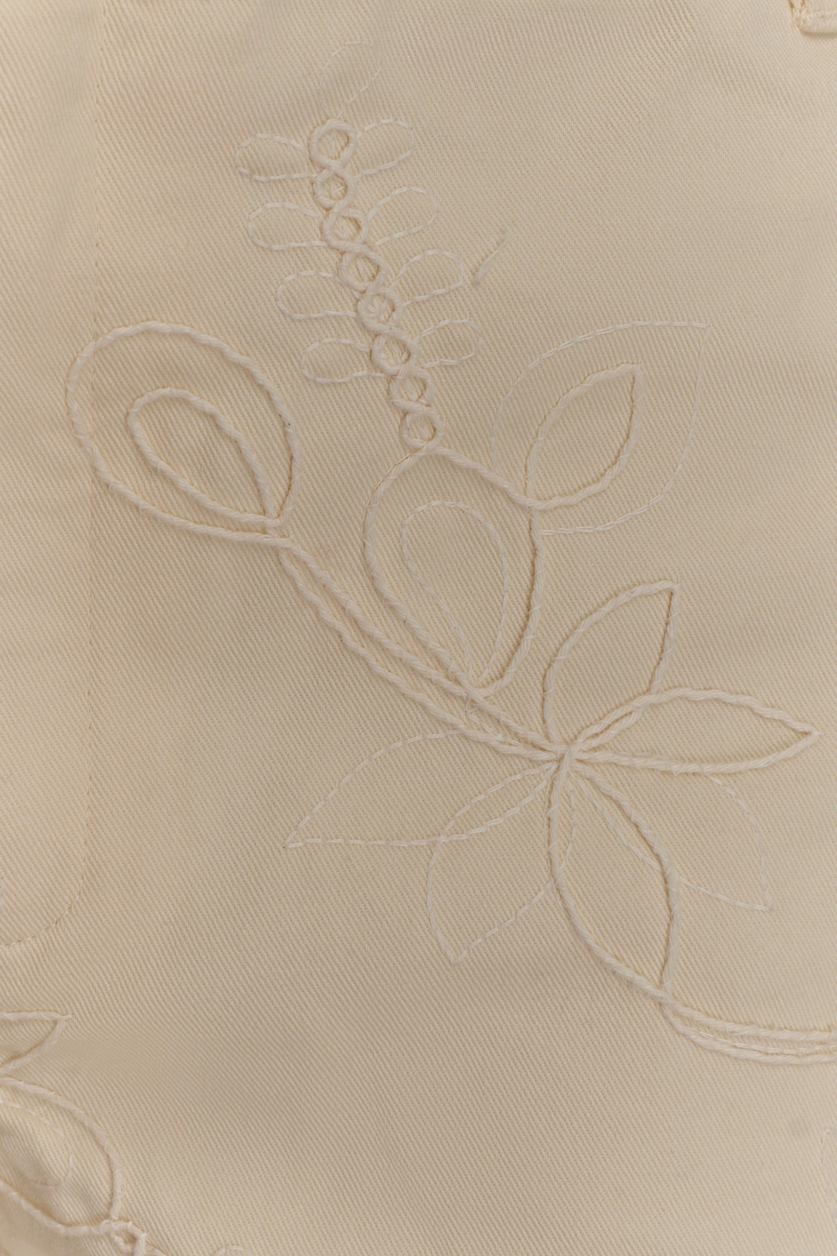 Ebony Embroidered Denim Corset - Cream