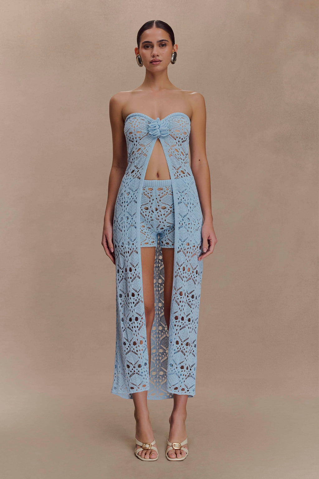 Aeline Crochet Knit Shorts - Sky Blue