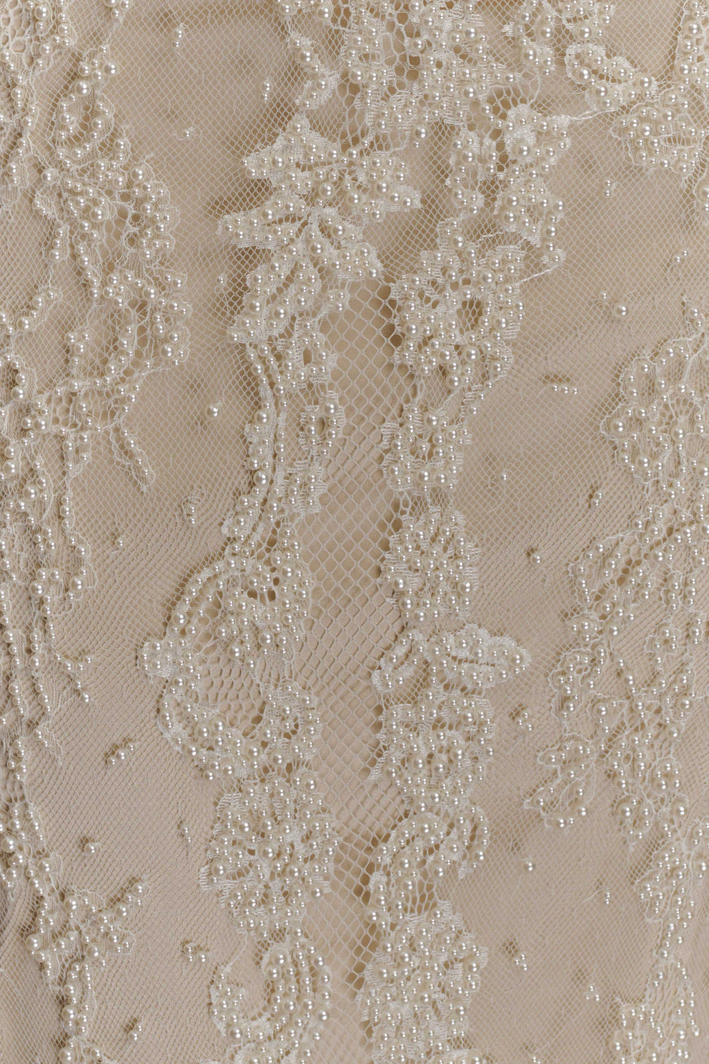 Eva Hand Beaded Pearl & Lace Maxi Dress - White